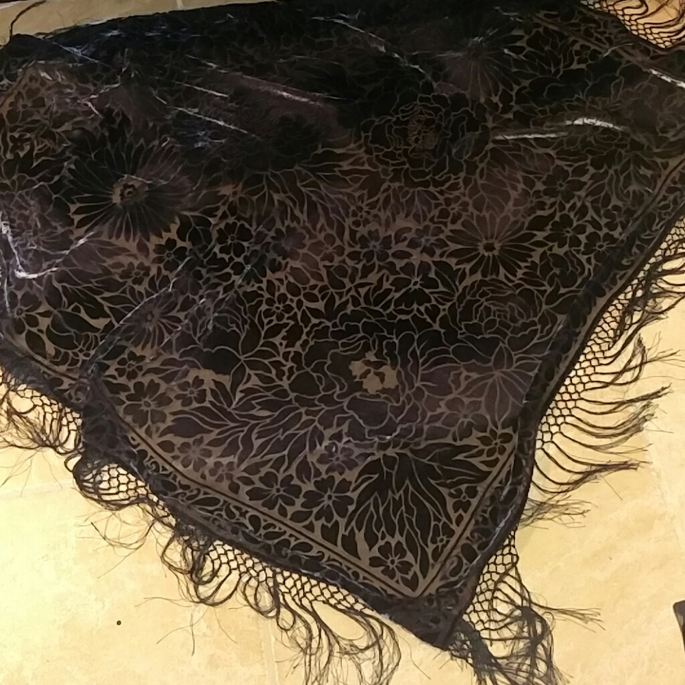 Square velvet floral burnout wrap scarf